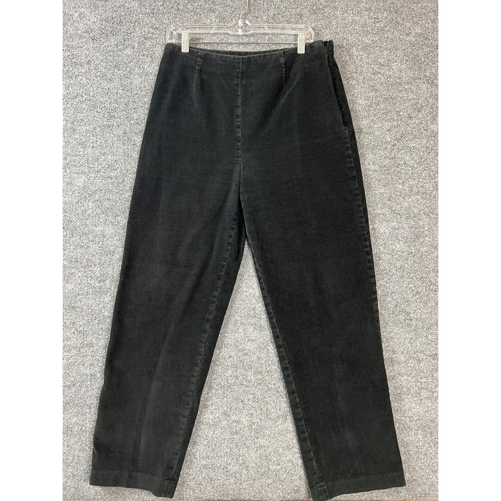LL Bean Corduroy Pants Black Vintage Side Zip Straight Leg Pants Womens 12 Reg‎
